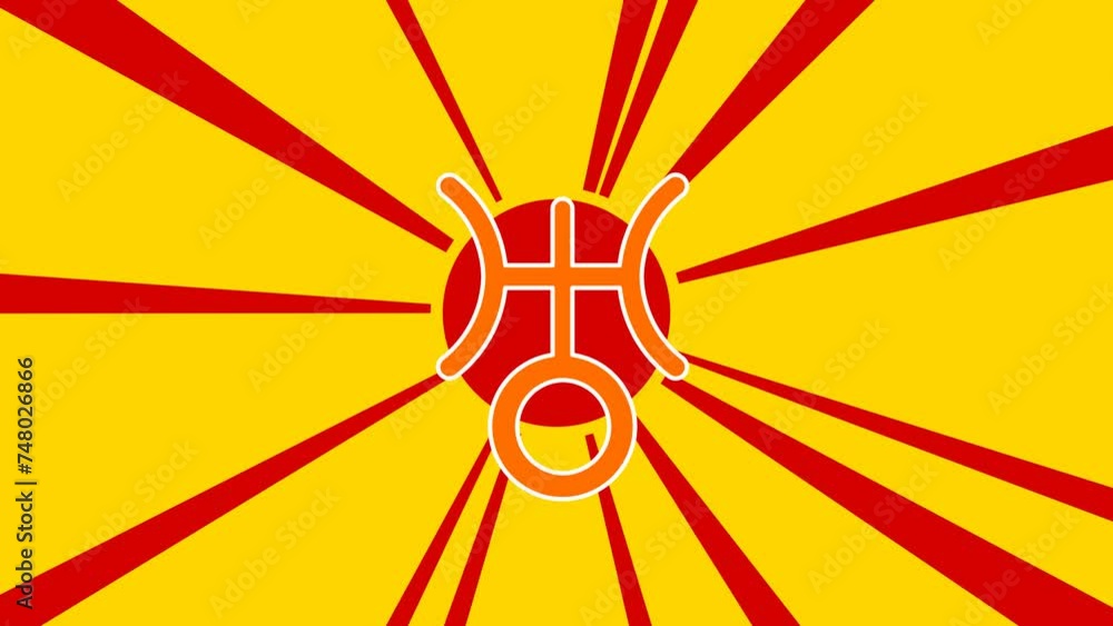 Aufkleber astrological uranus symbol on the background of animation from moving rays of the sun. large orange 