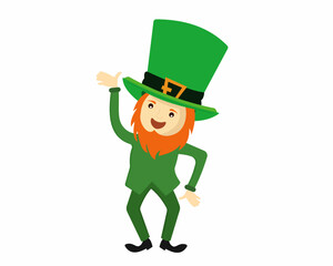 Vector illustration of Leprechaun with happy St Patrick's Day cartoon style.