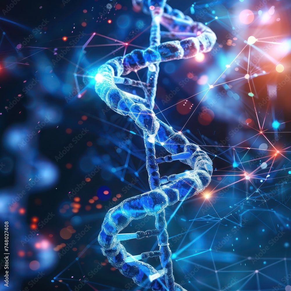 Aufkleber abstract dna helix structure in technological environment
