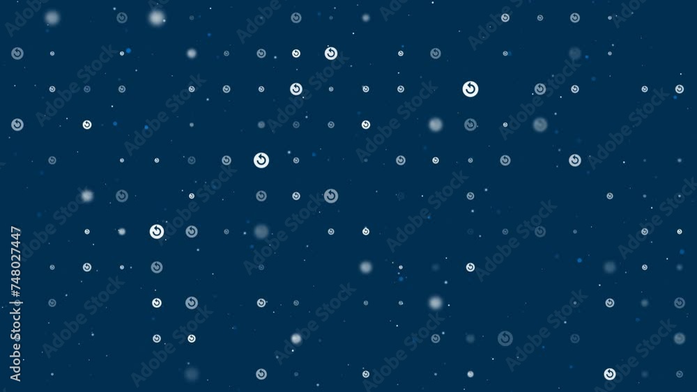 Poster template animation of evenly spaced replay media symbols of different sizes and opacity. animation o