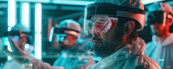 Fototapeta premium Scientists Analyzing Molecular Structures with AR