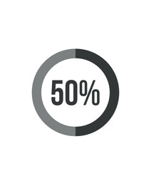 50% round graph. Graphic vector for statistics and finance, pie shape design isolated on white background