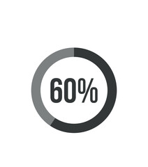 60% round graph. Graphic vector for statistics and finance, pie shape design isolated on white background