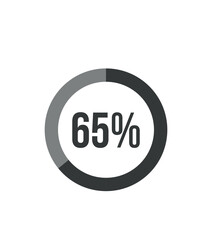 65% round graph. Graphic vector for statistics and finance, pie shape design isolated on white background