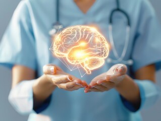Healthcare Professional Presenting Holographic Brain