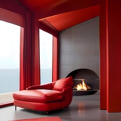 red sofa in a living room beside heater