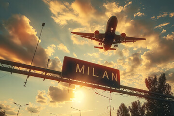 Plane landing in Milan, Italy with 