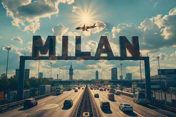 Obraz premium Plane landing in Milan, Italy with 