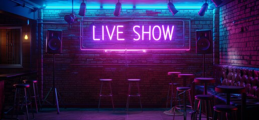 Neon sign on a brick wall in a bar - Live Show