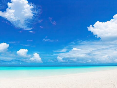 Beautiful tropical beach with blue sky, white clouds, and space. Free photo