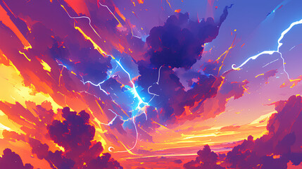 amazing lightning strike, anime background