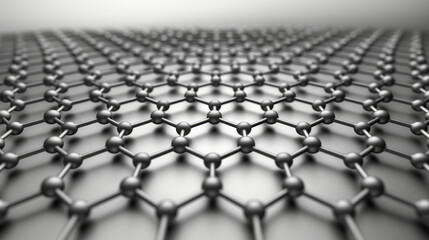 Close-up view of graphene sheet, illustrating its one-atom-thick layer of carbon atoms arranged in hexagonal lattice.