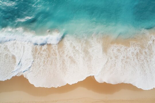 top aerial  view of the coastline of blue sea and white sand