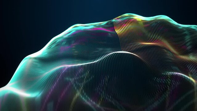 Loop 3D Abstract technology  object wave neon multicolored  textureright cosmic object in a dark background