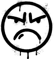 Spray Painted Graffiti angry face emoticon isolated on white background.