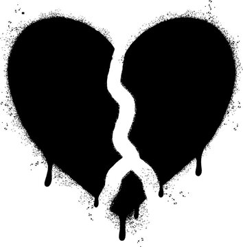 Spray Painted Graffiti Broken heart icon Word Sprayed isolated with a white background. graffiti love break icon with over spray in black over white.