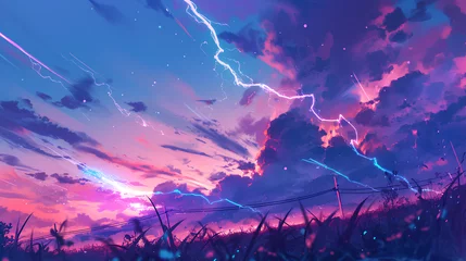 Foto op Plexiglas amazing lightning strike, anime background © Adja Atmaja