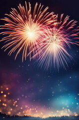 Obraz premium Urban Skyline with Dazzling Fireworks Display