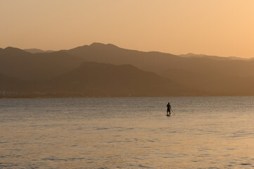 Fototapeta na wymiar man doing SUP boarding on the Mediterranean Sea 7
