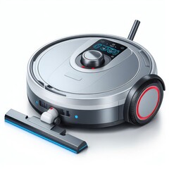 Fototapeta premium Robot vacuum cleaning floor isolated on a white background