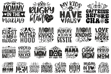 Happy Mother's Day SVG Quotes T shirt Design Bundle. women day quotes, motivational inspirational quotes svg bundle, 8 march svg, Boho Retro Style Mom Mama Mommy Quotes T-shirt And SVG Design Bundle - obrazy, fototapety, plakaty
