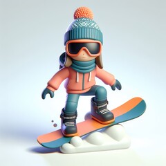 Snowboarder in a dynamic pose and glasses. Colorful Cartoon Cute 3D character.