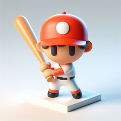 Baseball player in a dynamic pose and glasses. Colorful Cartoon Cute 3D character.