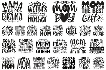Happy Mother's Day SVG Quotes T shirt Design Bundle. women day quotes, motivational inspirational quotes svg bundle, 8 march svg, Boho Retro Style Mom Mama Mommy Quotes T-shirt And SVG Design Bundle - obrazy, fototapety, plakaty