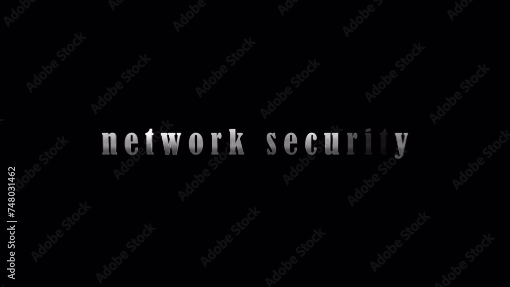 Poster 4k 3d network security silver text with effect animation on black abstract background. promote adver