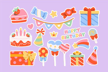 Colorful birthday stickers set collection