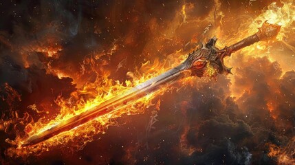 A striking photo capturing a sword engulfed in flames