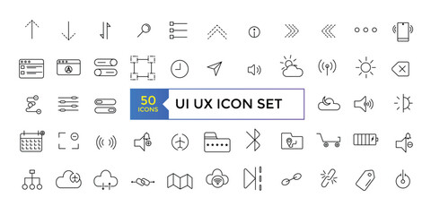 Basic User Interface Essential Set. Line Outline Icons. For App, Web, Print. UI UX Icon collection