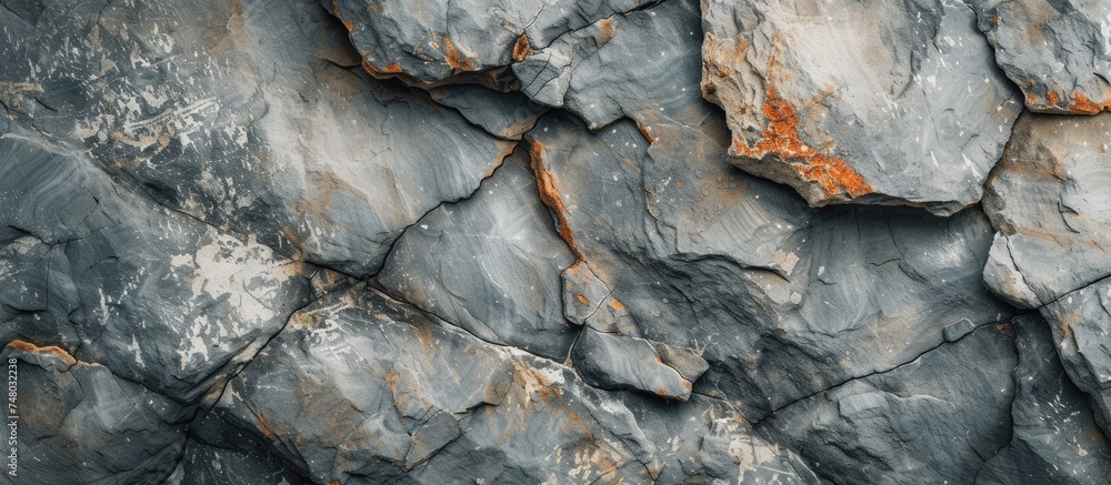 Poster this close up view showcases the intricate texture and patterns of a rock wall against a marble back