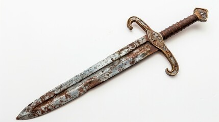 A medieval sword isolated on a white background, positioned diagonally for added visual interest