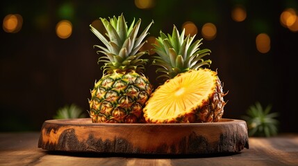 Fresh pineapple fruit in basket with colorful background, Tropical fruit