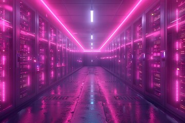 Fototapeta premium a server room with server racks in the dark, in the style of light indigo and black, glassy translucence. Generative AI