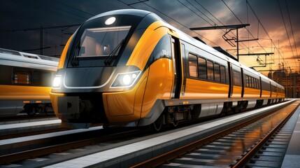 Naklejka premium A high-speed train on the platform in the night