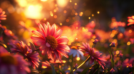 A stunning flower garden with enchanting lighting