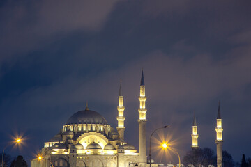 Suleymaniye Mosque view at night. Ramadan or islamic concept photo