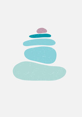 Zen stones, creative geometric shape pebble pyramid isolated on white background. Spa rocks color drawing. Balance and harmony concept