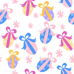 Easter seamless pattern. Eggs with bow. Spring holidays png