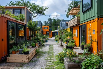Fototapeta premium Small Container Homes with Communal Garden