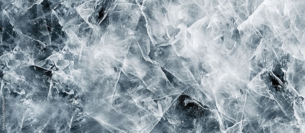 Poster a striking black and white composition capturing the contrast between solid ice and fluid water, cre