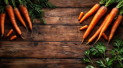 Carrots on Vintage Wood in Flat Lay Style

