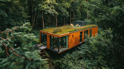 Fototapeta premium Eco-Friendly Container Home Among Trees