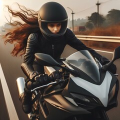 Female Ride Superbike on Highway