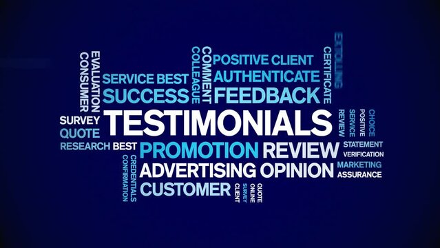 Testimonials animated word cloud;text design animation tag kinetic typography seamless loop.