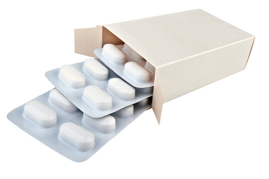 Pills blister getting out from the box over Gradient background