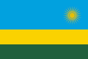 Close-up of blue, yellow and green national flag of country of African country of Rwanda with sun. Illustration made February 29th, 2024, Zurich, Switzerland.
