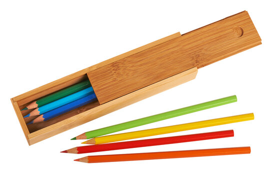 Opened wooden pencil boxes isolated ( clipping path )